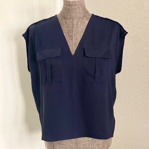 Express Boxy Roll Tab Sleeveless Navy Blouse M